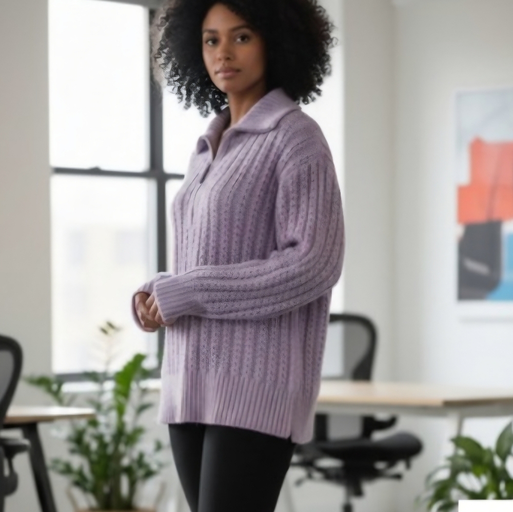 AERIE Cable Car Lavender Chunky Knit ¼ Zip Oversized Sweater Women's Size S